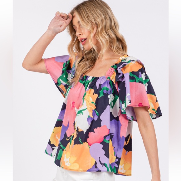 14 Boho Floral Print Ruffle Detail Top - Picture 6 of 7